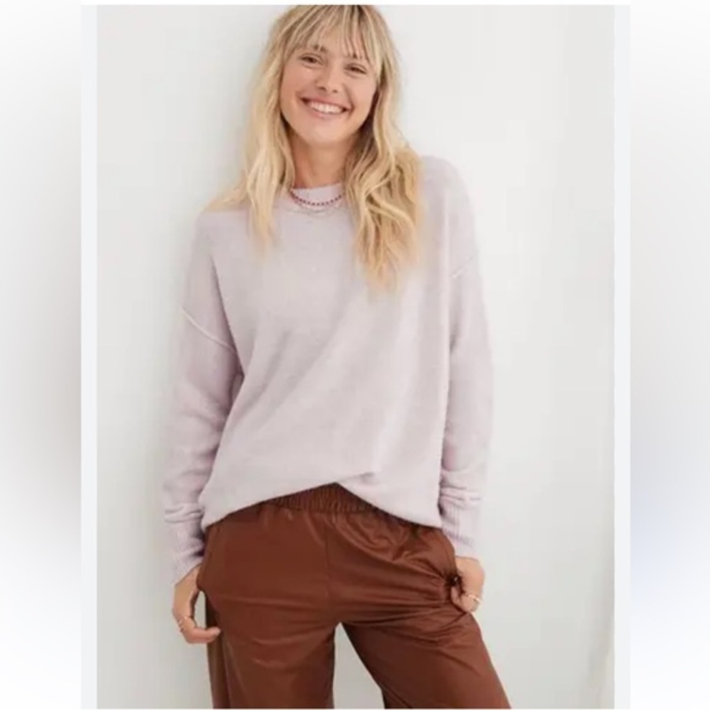 Aerie Soft Oversized Sweater Dropped Shoulder Crew Neck Butter Pink